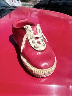 Vintage Red Ceramic Shoe Figurine