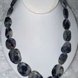 Natural Sodalite Beaded Necklace, 20"