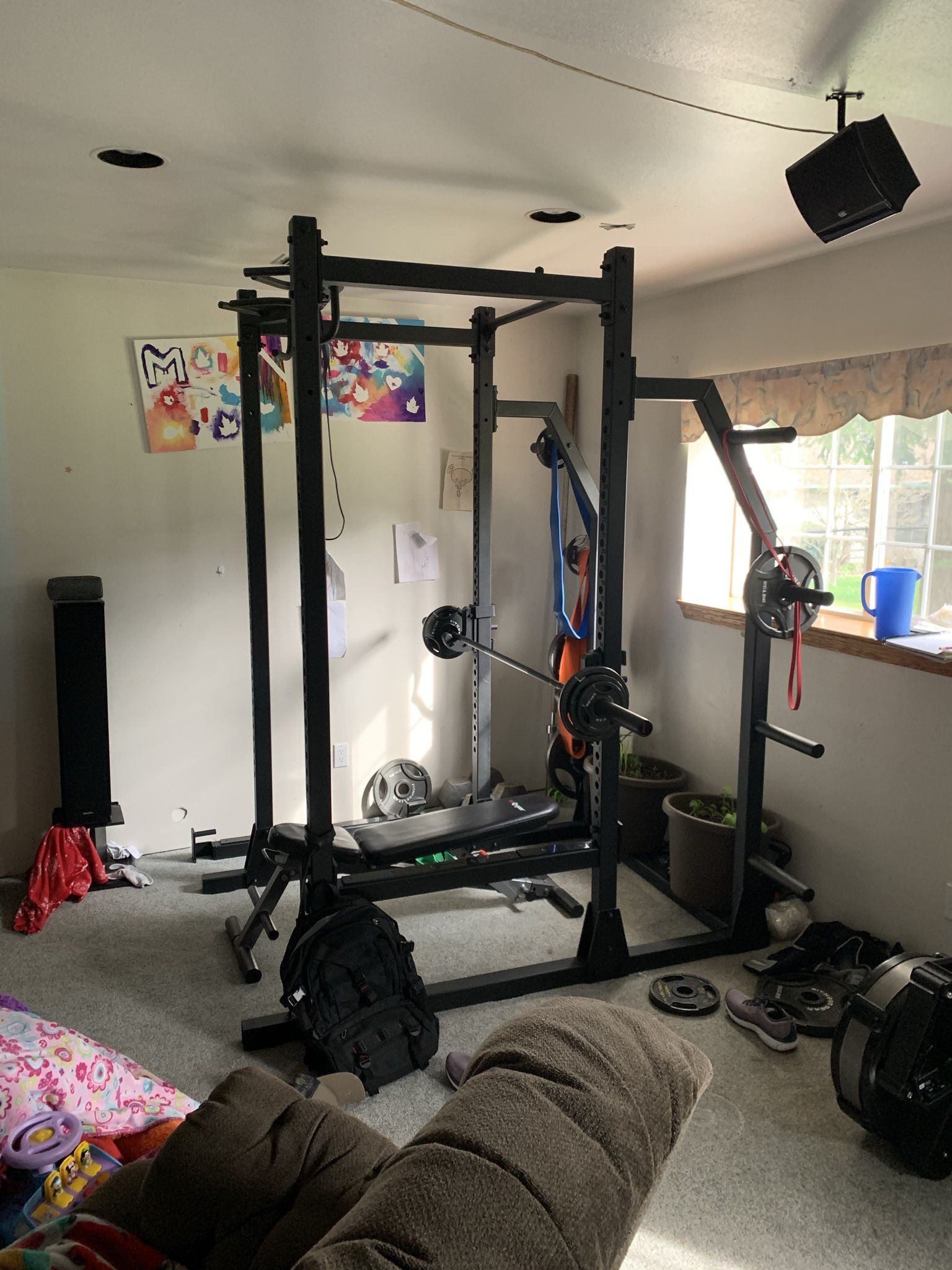 Rack With Bench and Plenty Of Free Weight