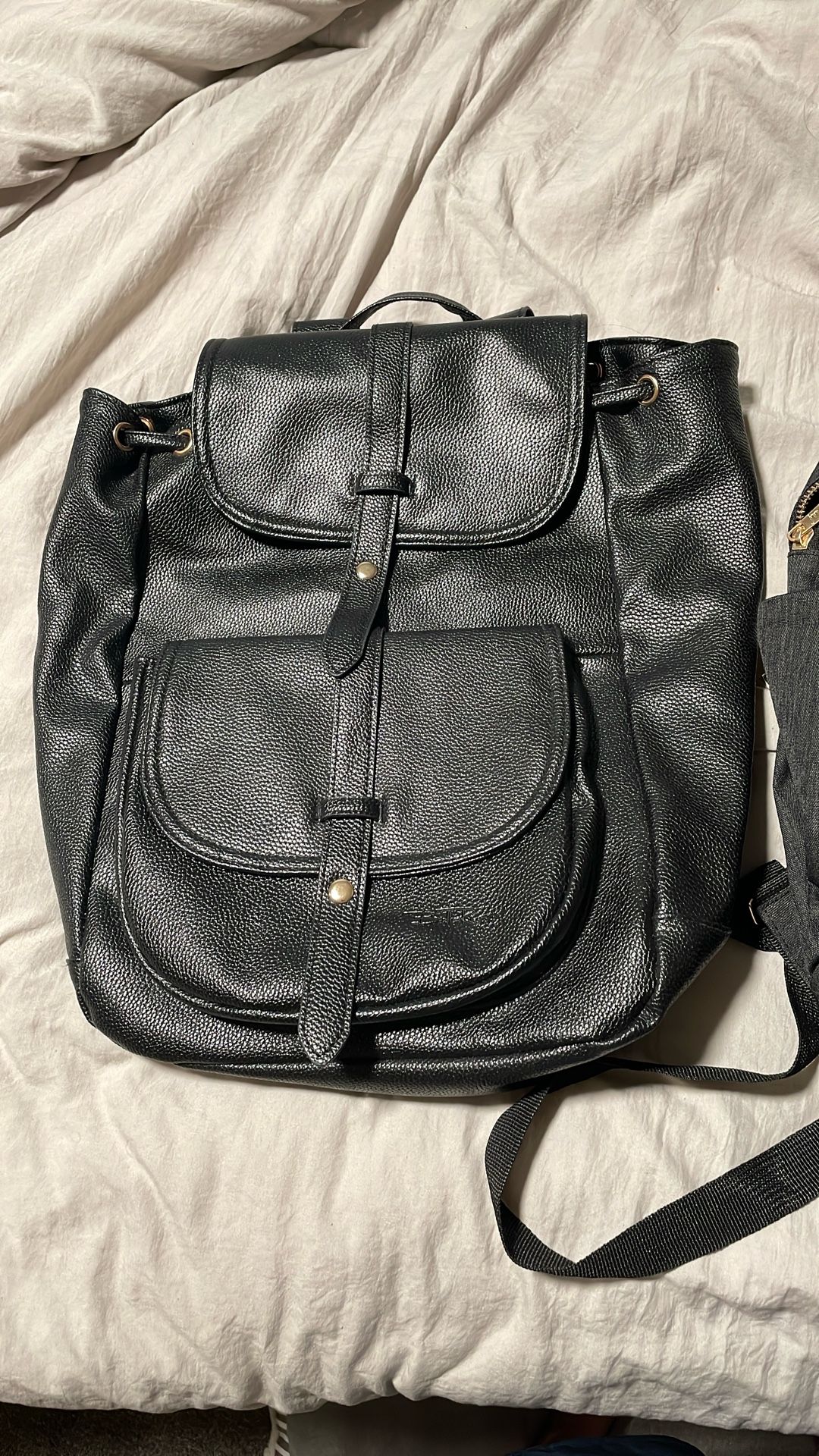 Black And Dark Denim Backpack