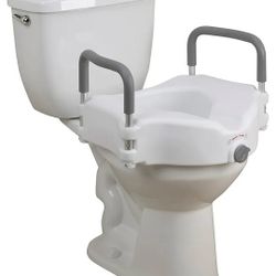 3334: New Drive Medical 2-in-1 Raised Toilet Seat with Removable Padded Arms - Elevated Bathroom Safety Support - Secure Locking Attachment - Easy Hei
