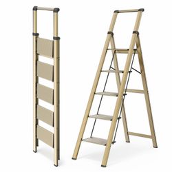 Brand New WOA WOA 5 Step Ladders for Home, 300lbs Load, 46" Top Step, Gold