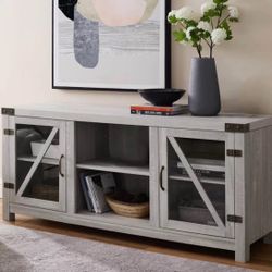 New Large Gray Grey Farmhouse Barn Door TV Stand Console Entertainment Center