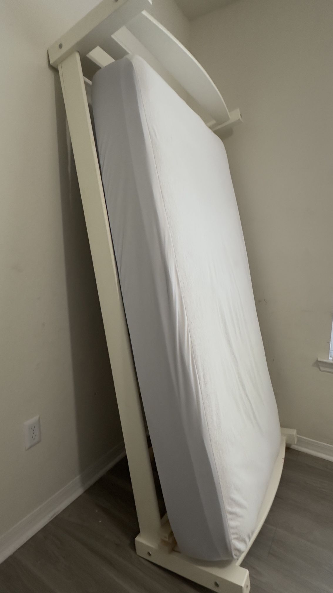 Bed frame white with mattress with cover