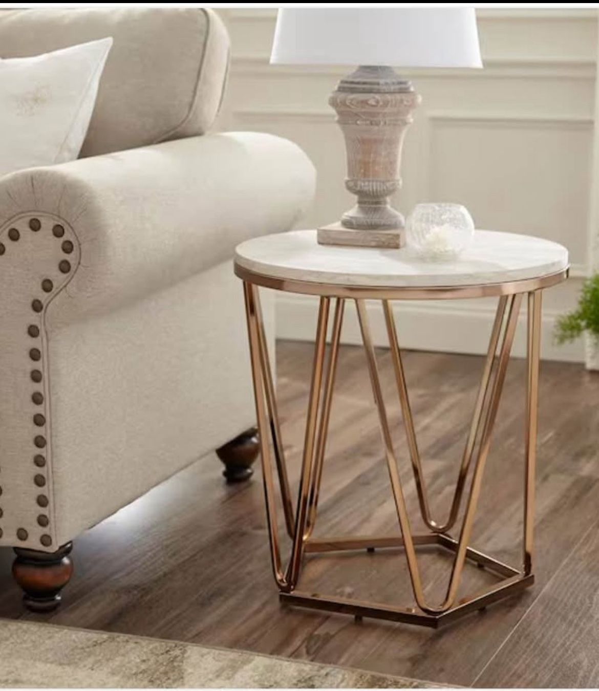 Champagne With Faux Round Coffee Table/end Table