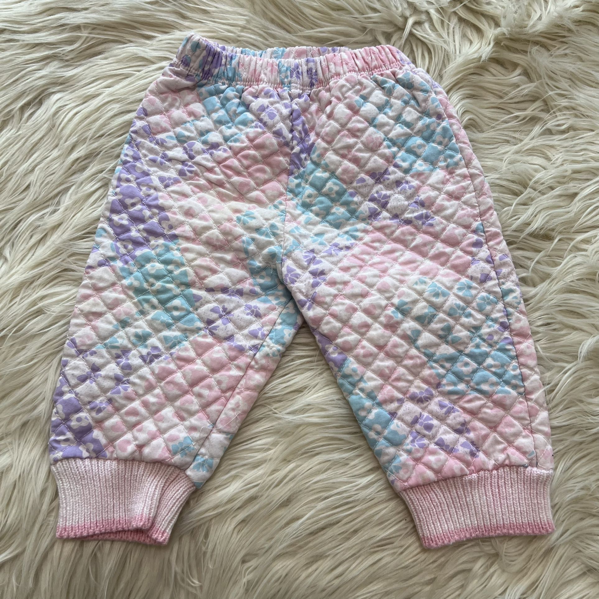 Vintage 90s Pastel Floral Quilted Pants Joggers Sweatpants Girls Size 12 Months