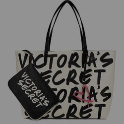 Victoria's Secret Black and White Tote Bag with Pouch Case