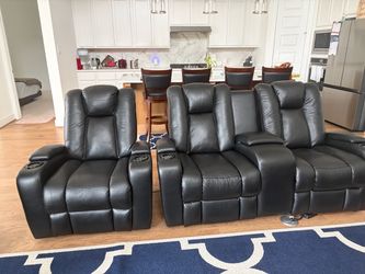Premium Black Leather Home Theater Recliner Sofa Set (3+2+1)