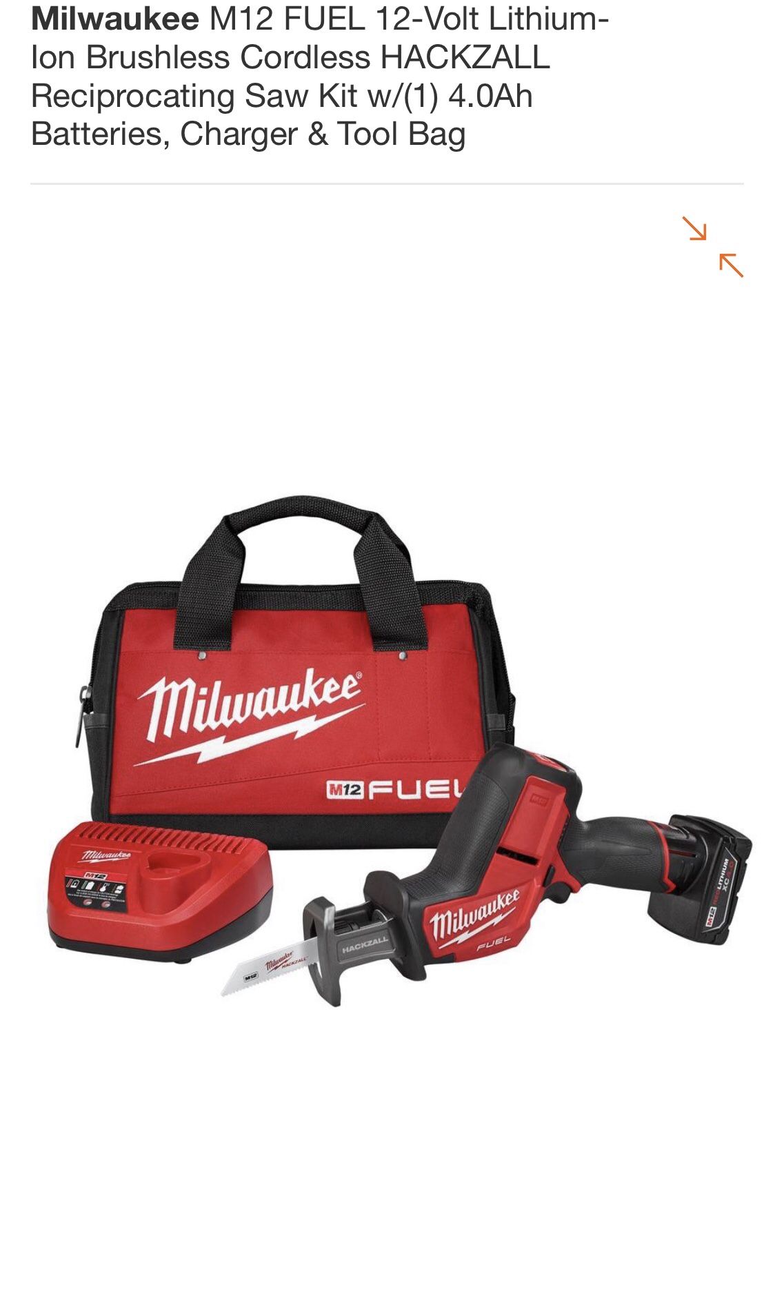 Milwaukee 2520-21XC M-12 HACKZALL RECIPROCATING SAW KIT W/4.0 battery charger and bag (new)