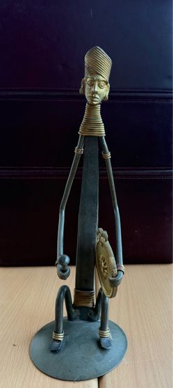 Handcrafted Metal Art Tribal Musician / Warrior Figurine (12" Tall)