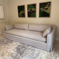 9 ft Restoration Hardware Belgian Slipcover Arm Bench cushion sofa Luxe version. RH couch. 