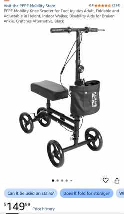 PEPE Mobility Knee Scooter for Foot Injuries Adult, Foldable and Adjustable in Height, Indoor Walker, Disability Aids for Broken Ankle, Crutches Alter