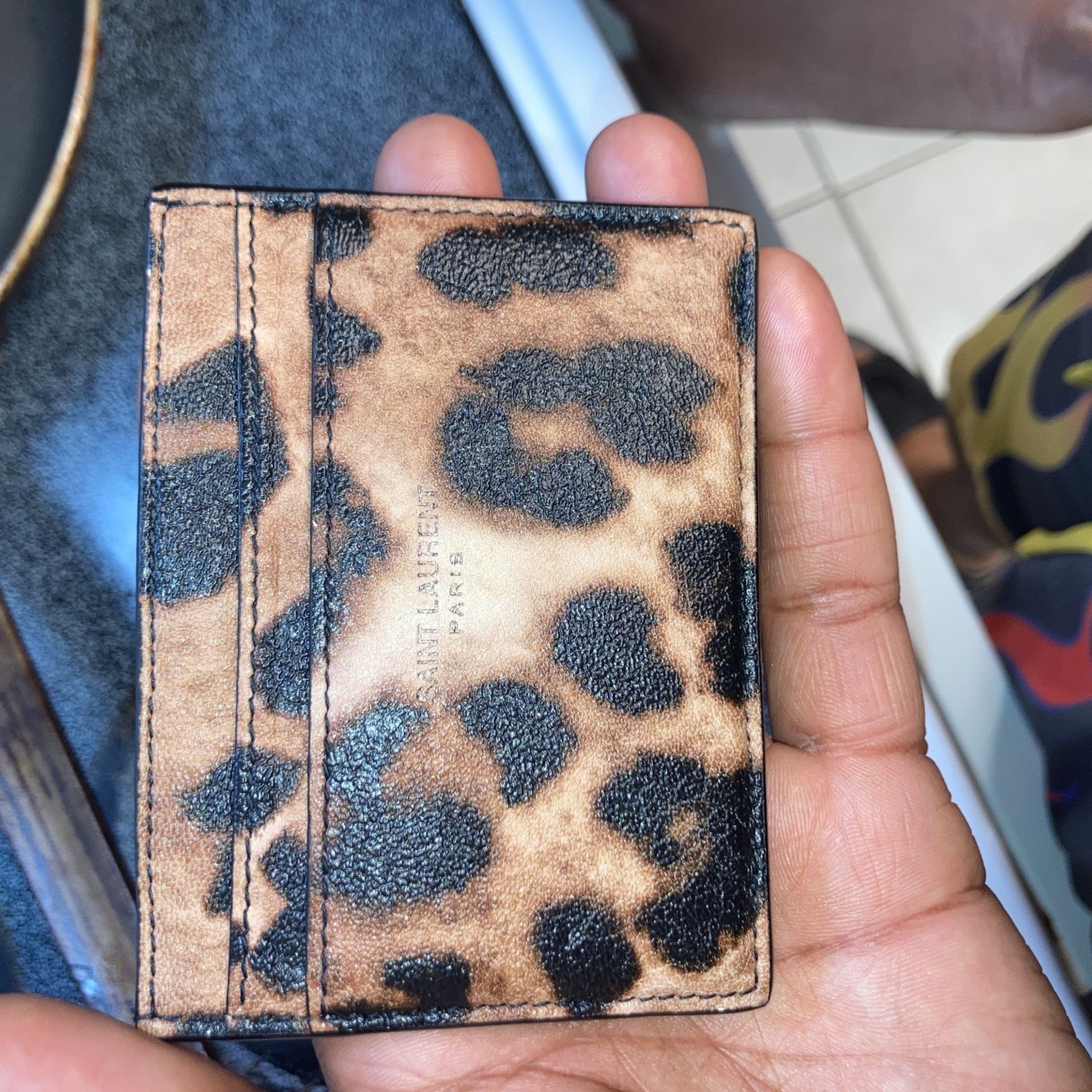 Saint Laurent Leopard Printed Lamb Skin Card Case