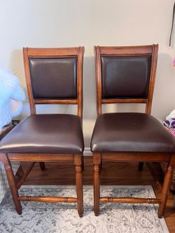 Sets of  real leather chairs with solid wood.
