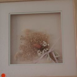 Framed dried floral art work. pink
