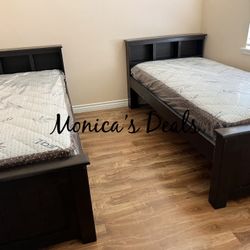 2 Twin Solid Wood Beds With Mattresses $700