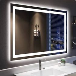 LED Mirror- 48 x 32 LED Touch Button Bathroom Vanity Mirror, Switchable Color LED with Defogger 48x32