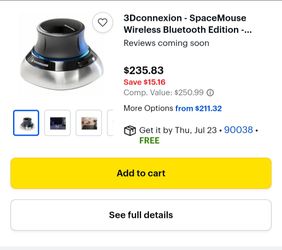 3Dconnexion - SpaceMouse Wireless Bluetooth Edition - Wireless - Bluetooth - 2.40 GHz - Rechargeable - USB Type C - 2 - Wireless - Black