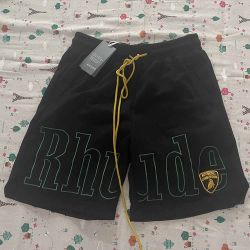 Rhude x Lamborghini Emboiered Logo Shorts Black
