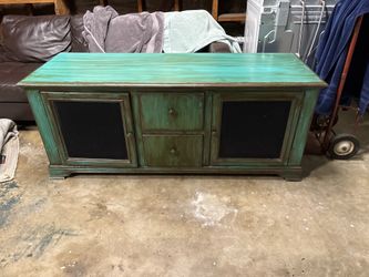 Rustic Teal/Turquoise Media Console – 64" TV Stand with Speaker Mesh Doors