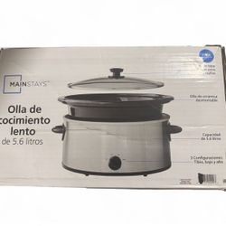 Brand New Mainstays 6-Quart Slow Cooker – Stainless Steel | 3 Heat Settings | Fits 6 lb Chicken or 4 lb Roast