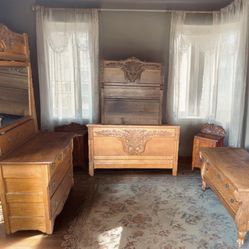 1800’s Antique Tiger Wood Bedroom Suite Furniture 