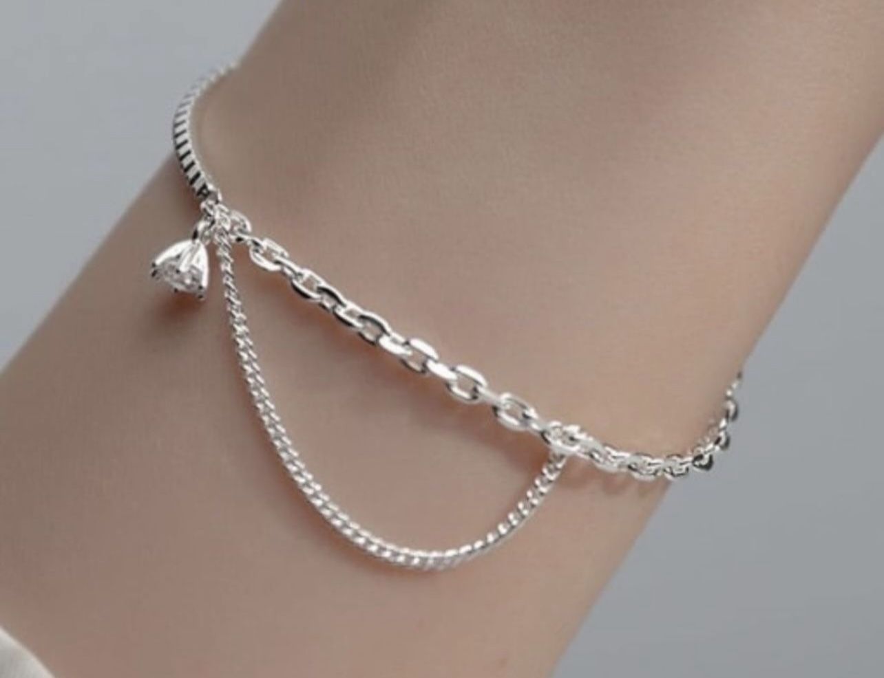 Solid 925 Sterling Silver Irregular Minimist Link Bracelet #LK550
