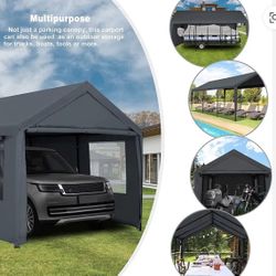 New 12x20ft Carport, Reinforced Steel Poles with Removable Sidewalls and Doors, Roll-Up Windows
