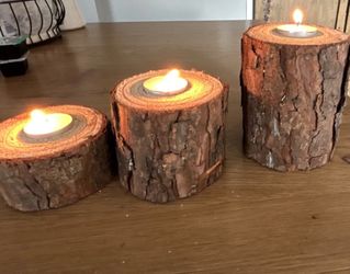 Unique Pine Rustic Wooden Tea Light Candle Holders Set of 3