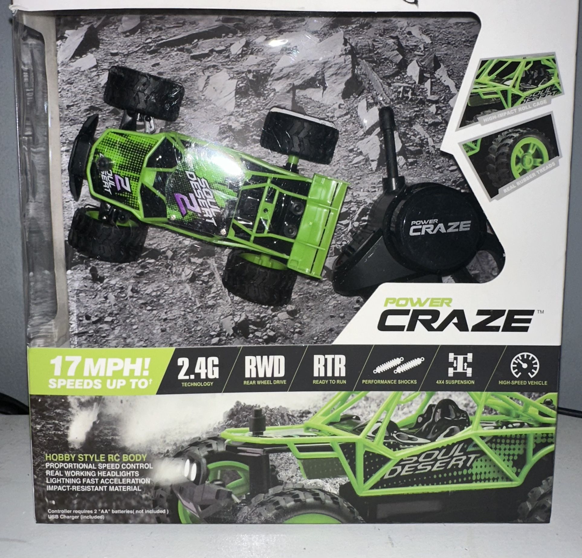 POWER CRAZE HIGH SPEED REMOTE CONTROL CAR, GREEN *DISTRESSED PKG