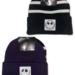 Nightmare Before Christmas 2 Pack Knit Beanie Jack Skellington Black & Purple