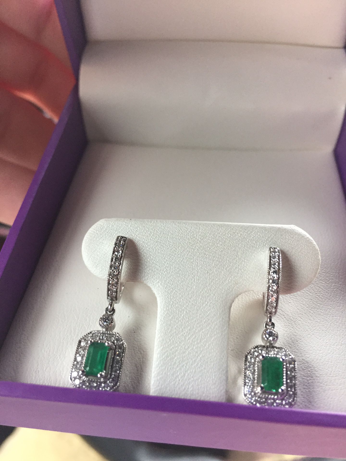 14k emerald diamond earrings w/appraisal.