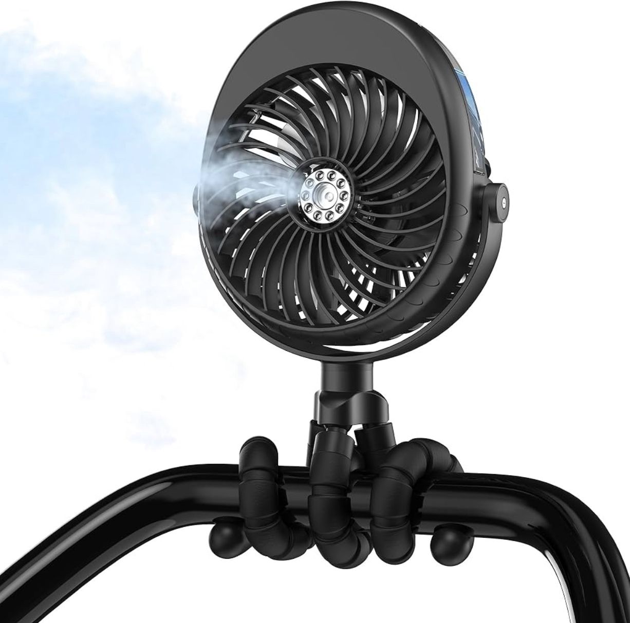 NEW Misting Baby Stroller Fan, Clip on Misting Fan with 270° & 360° Pivoting