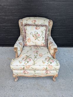 Vintage French Bergere Style Chair in Floral Print Upholstery