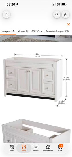 NEW Home Decorators Collection 48” Bright White Bathroom Vanity Cabinet – Cabinet Only