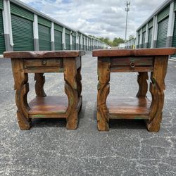 Rustic End Table with Lower Shelf. Southwestern style.  