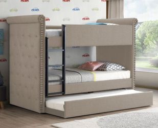 Brand New Beige Twin Size Bunk Bed w Trundle Bed