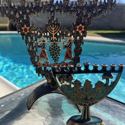 Set of 2 Vintage Brass Menorah Candle Holders