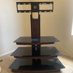 TV Stand w/ Mount – Fits 65” – Glass Shelves