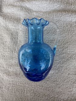Antique Blue Glass Small Pitcher 5” High