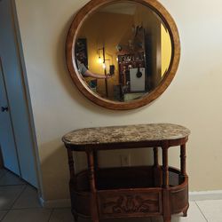 Wooden/Marble Top Entrance Table W Mirror