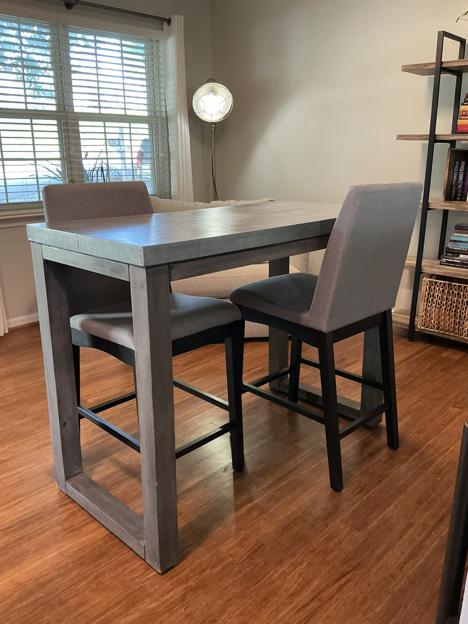 West Elm Industrial Dining Table + 2 Upholstered Dining Chairs - Seats 2/4