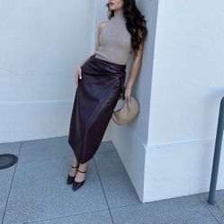 Beige Ribbed Knit Turtleneck Vest Sweater