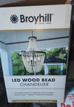 NEW IN BOX Broyhill Indoor/Outdoor LED Wood Bead Chandelier (2)
