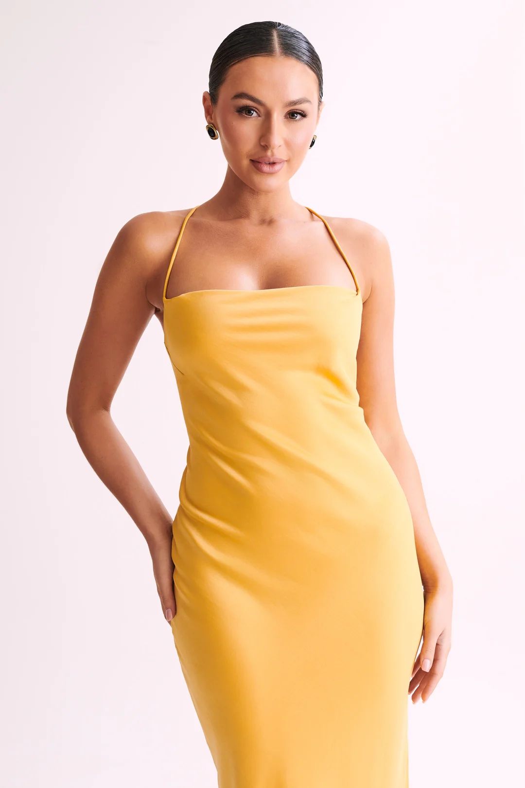 Straight Neck Slip Maxi Dress - Yellow Dress. Maxi Dress 