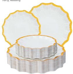 White Gold Plastic Plates,
