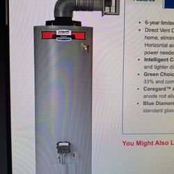 Direct Vent Water Heater. 50 Gallon New In Box Natural Gas