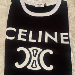 CELINE Paris T-Shirt In Cotton Jersey Black Size Small 