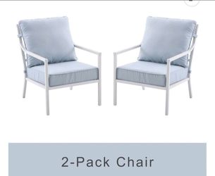 My Texas House Cambria 2-Pack Steel Outdoor Patio Conversation Chairs, White/Blue