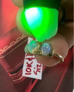 10K Solid Gold Wedding Ring INDIAN OPAL AND NATURAL DIAMONDS 💎 Size 7